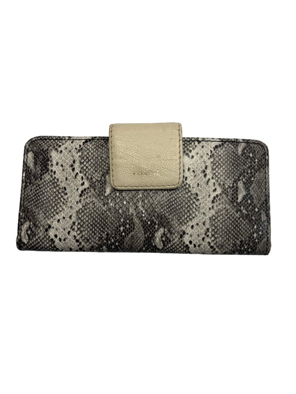 Fossil Madison Wallet Gray Python Snake Print Leather Clutch Organizer
